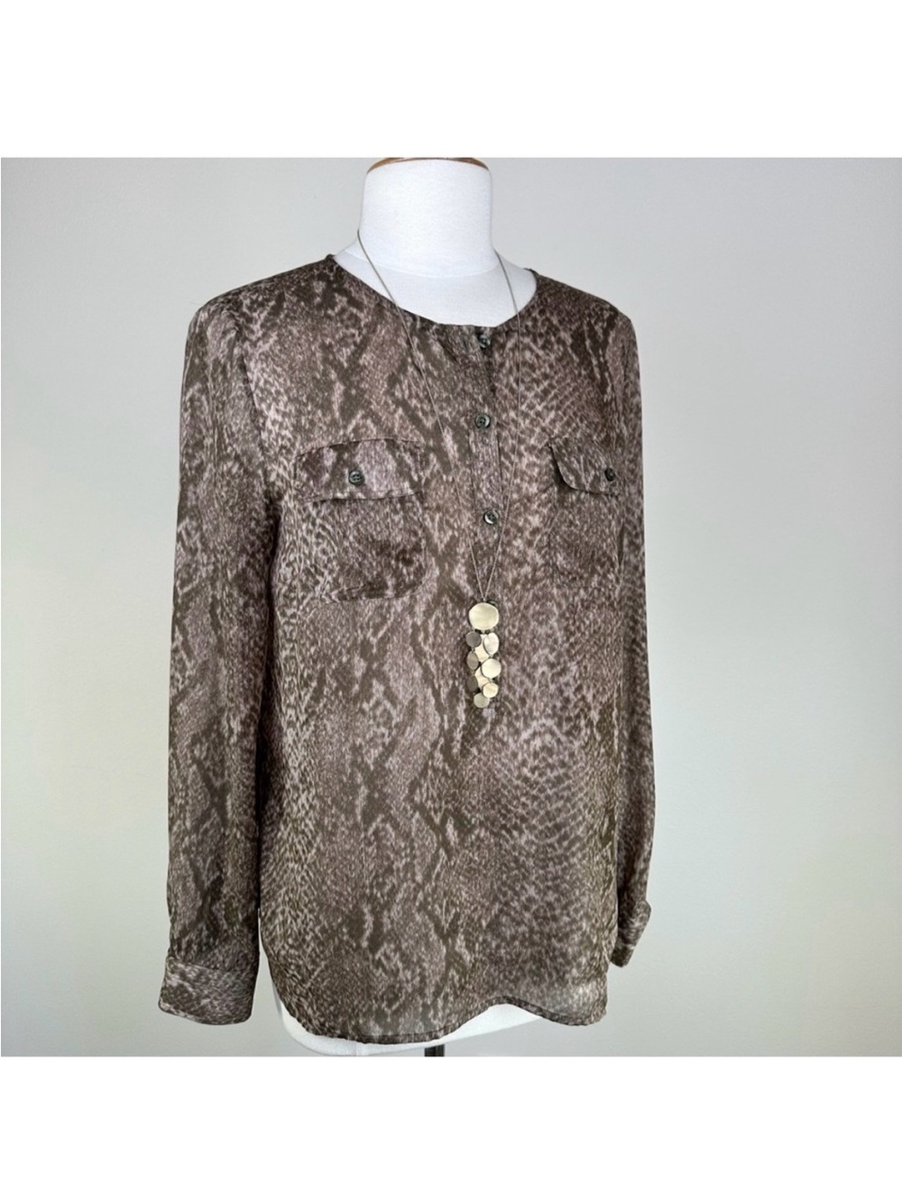 LOFT Size M Sheer Snake Print Tunic Blouse Top